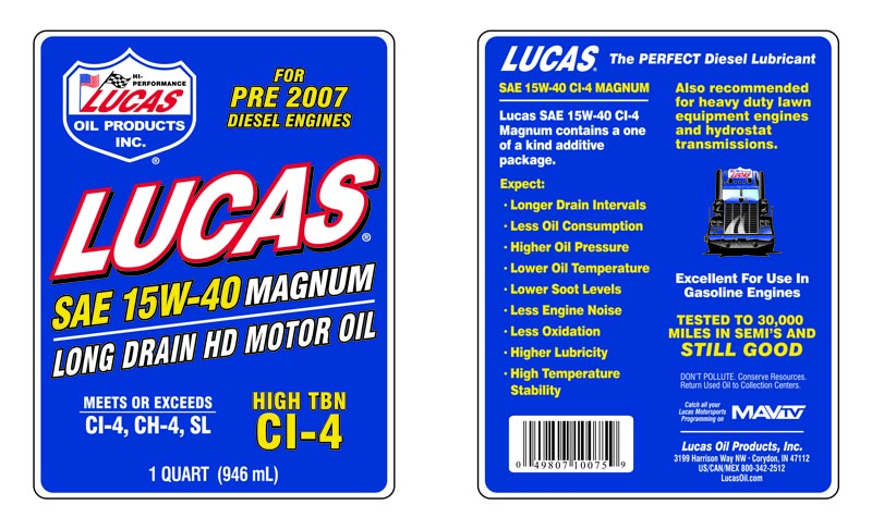 Magnum SAE 15W-40 CI-4 - Quart (Label)